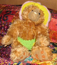 Plush Brown 20&quot; Teddy Bear w Custom Crocheted Multi Colored Outfit - £11.75 GBP