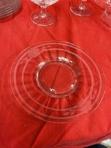 VTG Set Of 6 Glass Dessert Saucers Clear Glass 6” Etched Flower Design - £9.49 GBP