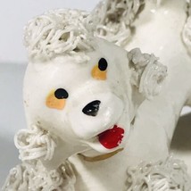 Vintage White Spaghetti Poodle Ashtray Dog on a Leaf 3&quot; Tall 4.25&quot; Long Japan - $26.79