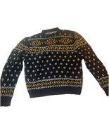 Vintage Wool Nordic Sweater Black Yellow White Fair Isle Hand Knit 60s-8... - $65.00