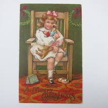 Christmas Postcard Victorian Girl &amp; Toys Teddy Bear Dolls Embossed Antique 1907 - £7.96 GBP