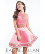 Flirty Lace Posh Beads 2-Pc Coral Pink Rachel Allan 4105 Short Prom Part... - £390.08 GBP