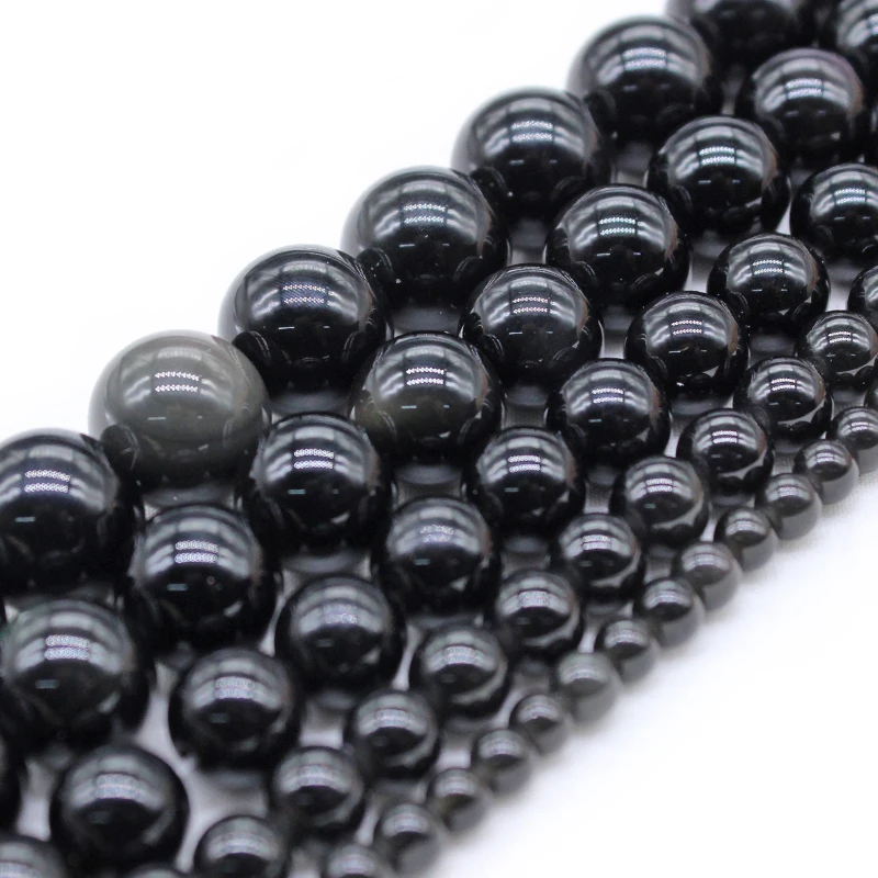 Natural stone black obsidian stone round loose beads 15 strand 4 6 8 10 12 14mm thumb200