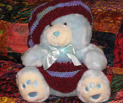 Baby Blue Plush Teddy Bear with Hand Crocheted Outfit - £8.61 GBP