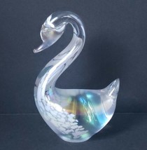 Hand-Blown Art Glass 4.25&quot; Iridescent Swan Paperweight Figurine - $22.50