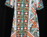 VTG Mod Geometric Graphic Print Shirt Dress 12 Waitress Of White Teal Or... - $39.11