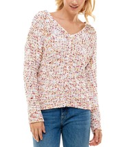 Ultra Flirt Juniors Marled Chenille V-Neck Sweater,Ivory Iced Multi,Small - $37.99