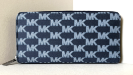 New Michael Kors Jet Set Cooper Tech Zip-Around Logo Wallet Navy Multi - $66.41