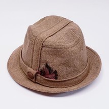 Vintage Knox New York Brown Tweed Wool Fedora Hat Size 7 1/8 Feathers - £30.20 GBP