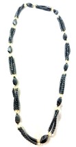 Vintage Hematite Rice Pearl Beaded Station Necklace Gray White Necklace - $24.95