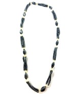 Vintage Hematite Rice Pearl Beaded Station Necklace Gray White Necklace - $24.95