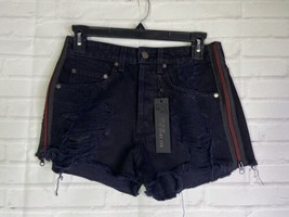 LF The Brand Shorts Women Size 26 Black Button-fly Red Zip Detail Cut-offs NEW - £35.45 GBP