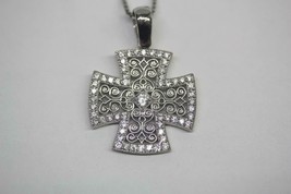 14K White Gold Filigree Square Wide Cross Pendant Clear Stones (CZ) Accent 3.7gr - £149.47 GBP