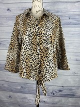 Chicos 2 No Iron Button Tie Front Top Womens L Animal Print Collared 3/4... - $17.96