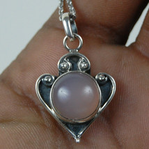 925 Sterling Silver Rose Quartz Handmade Necklace 18&quot; Chain Festive Gift PS-1686 - £26.11 GBP