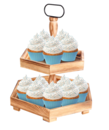 Farmhouse 2-Tier Wooden Tray Stand Rustic Serving Display Kitchen Decor - $29.67