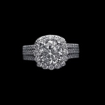 3.5Ct Halo Rotondo Diamanti Finti Sposa Fidanzamento Anello 14CT Bianco Dorato - $358.34