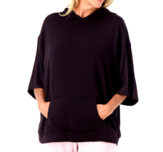 AnyBody Cozy Knit French Terry Hooded Poncho- BLACK, XS/S - £18.49 GBP