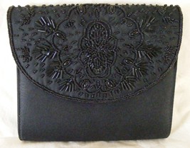 Black beaded evening bag clutch purse - £7.98 GBP