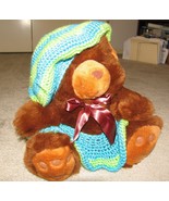 Plush 18&quot; Brown Teddy Bear w Custom Crocheted Outfit - £8.61 GBP