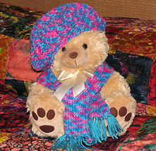 Honey Plush Teddy Bear with Custom Crocheted Outfit - £7.82 GBP
