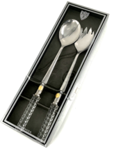 Vintage Serving Spoon &amp; Fork Set - Sheffield England - 24% Lead Crystal ... - £39.41 GBP