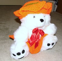 White 17&quot; Plush Teddy Bear w Custom Crocheted Outfit - £9.37 GBP