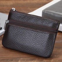 Leather Coin Purse Wallet 2 Zipper Slots Card Organizer Change Holder Style - £9.33 GBP