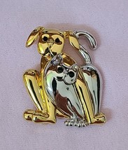 Unique Vintage Two-piece Two Tone Cat and Dog Brooch Pin - £11.85 GBP