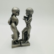 Heritage Pewter Lamb Figurines Boy and Girl Vintage Metal Silvertone Pair Couple - £46.69 GBP