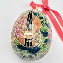 NYCO Christmas Ornament Violin Vintage Enameled Pink Green Gold Floral Egg Music - £23.55 GBP