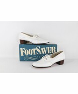 NOS Vintage 90s Streetwear Womens 9.5 B Chunky Leather Heels Shoes White... - $135.67 CAD