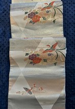 Luxury Japanese Kimono Fabric Silk Sash Belt, Birds with floral motifs, ... - $2,311.00 MXN