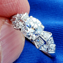 Earth mined Diamond Deco Engagement Ring 1carat Vintage Solid Platinum Solitaire - $7,880.25