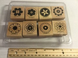 Stampin Up 2007 “Big Flowers” Set Of 8 Wood Block Rubber Mounted Crafting Stamps - £10.59 GBP