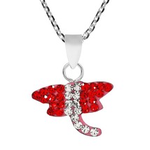 Adorable Red  Crystal Dragonfly .925 Silver Necklace - £11.03 GBP