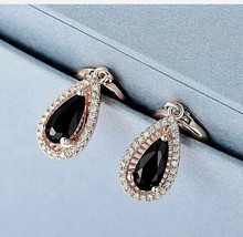 4Ct Pear Cut Lab Created Black Spinel Drop/Dangle Earrings 14K Rose Gold Plated - £94.38 GBP