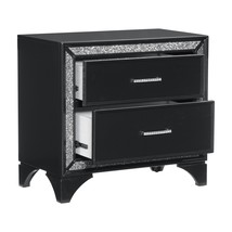 Black Metallic Finish 1pc Nightstand of 2x Drawers Faux Crystal Handles - £275.67 GBP
