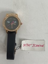 Betsey Johnson Ladies Rose Gold Crystal Cat Face Gray Watch w/ Tags WORKS - £27.08 GBP