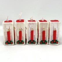 Red Christmas Crochet Plastic Canvas Candles 3D Handmade Vintage Lot of 5 - £11.03 GBP