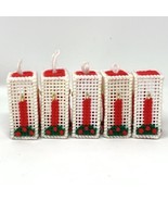Red Christmas Crochet Plastic Canvas Candles 3D Handmade Vintage Lot of 5 - £10.85 GBP