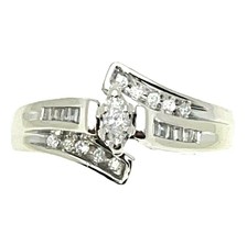 1/3 ct Diamond Solitaire Accent Engagement Ring REAL SOLID 14KW Gold 5.0g Size 8 - £505.79 GBP