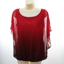 Sara Michelle Red Glitter Hombre Top Blouse Women&#39;s Small Batwing Cold S... - $26.76