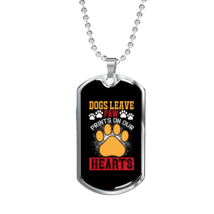 Dog Leaves Paw Prints Necklace Stainless Steel or 18k Gold Dog Tag 24" Chain - £37.84 GBP+