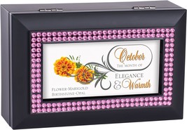 October Month Opal Birthstone Elegance And Warmth Black Musical Trinket Box - £22.74 GBP