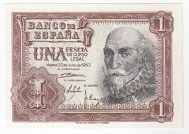 Spagna 1 Peseta 1953 Banco De Espana Banconota P144 UNC - $13.45
