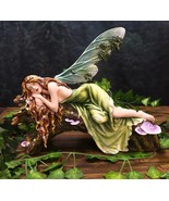 Ebros Beautiful Green Forest Fairy With Red Hair Sleeping On Tree Log St... - $135.82 CAD