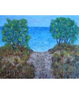 Painting Seascape Original Bob Ross Style Signed Art Ocean Beach By Carl... - €92,32 EUR
