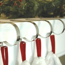 The Original Mantle Clip Set 4 Red Chrome Christmas Stocking Hangers Holders - £19.65 GBP