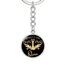 Chess Fan Respect The Queen Keychain Stainless Steel or 18k Gold Circle Pendant - £30.22 GBP+